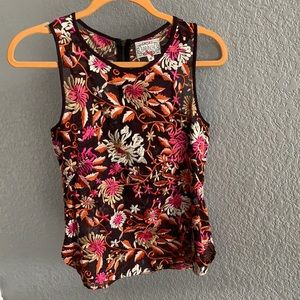 Anthropologie Black Sheer with Pink Embroidered Top, Sm